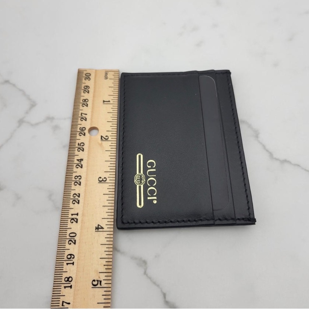 Authentic Gucci Black Leather Card Holder Slim Wallet Gold Logo Minimalist EUC - Picture 7 of 7